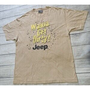 JEEP Beige XL Graphic T-Shirt Wanna Get Dirty Cotton Rare Vintage Y2K